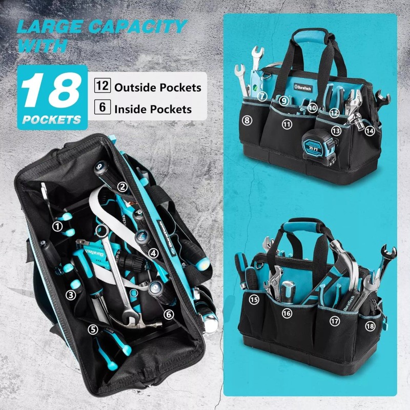 DURATECH 16-Inch Heavy Duty Tool Bag with Waterproof Hard Bottom