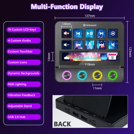 Sehawei N4 Pro Macro Pad,10-Key LCD Shortcut Keyboard with 4 RGB Knobs & TouchBar – Programmable Streaming Controller Deck for OBS, YouTube, Gaming & Office (PC/Mac, USB-C)
