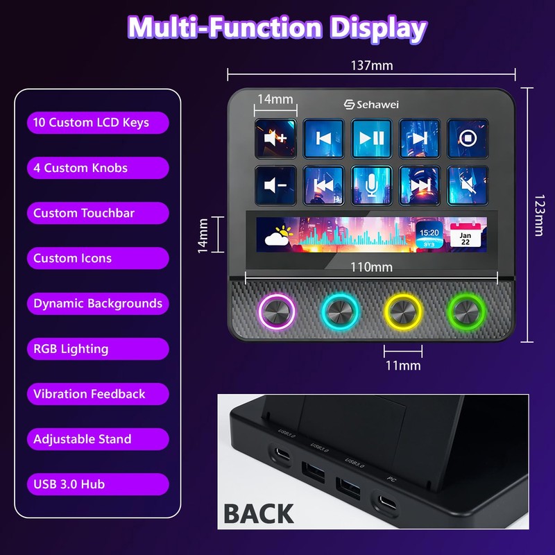 Sehawei N4 Pro Macro Pad,10-Key LCD Shortcut Keyboard with 4
