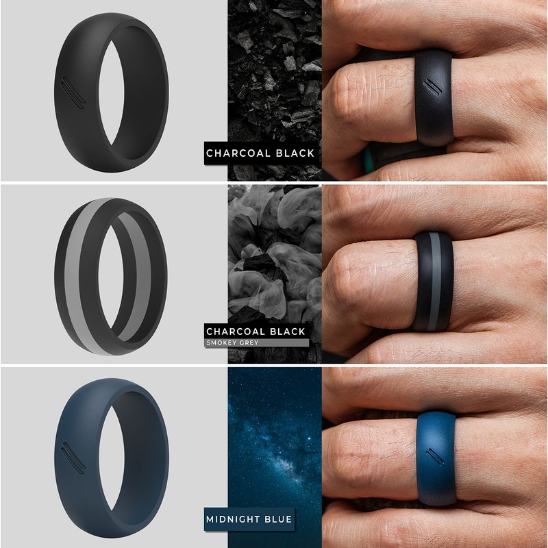 ThunderFit Silicone Wedding Rings for Men, 8 Rubber Engagement Bands