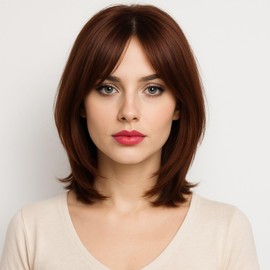 Women's Bob Wig Straight Clavicle Wig Replacement Breathable Heat Resistant Wig - Brown Red
