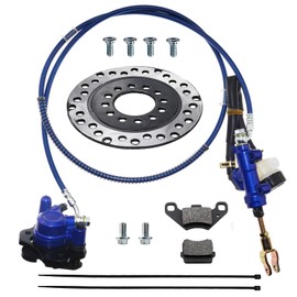 PRO BAT Rear Front Hydraulic Brake Assembly Caliper Master Cylinder Kit + Disc Brake Plate Rotor + Brake Pad for Go Kart Golf Cart ATV (Blue)