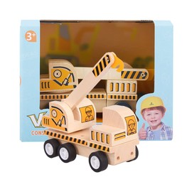 Udeas Wooden Crane Toy Construction Site Vehicles Children Toy from 3 Years, Movable Parts, Eye-catching Bright Colours