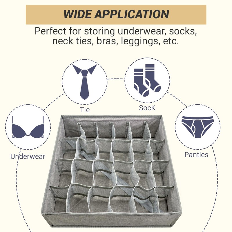 PINGMIC Gray Sock Organizer Divider 2 Pack - 24 Cell