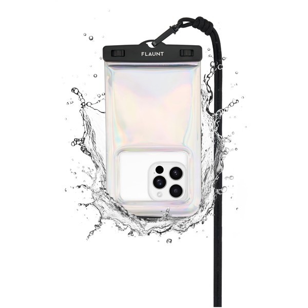 FLAUNT Holographic Waterproof Floating Phone Pouch with Crossbody Lanyard -