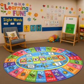 KC Cubs Educational Kids Rug – ABC Alphabet, Seasons, Months & Days Learning Mat – Soft Interactive Carpet for Classroom, Playroom & Bedroom 8x10 Oval