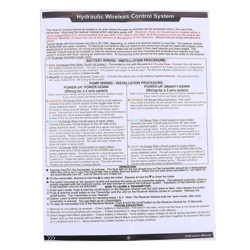 Zcargel Wireless Remote Control System G3-H01 Dump Trailer Wireless Remote