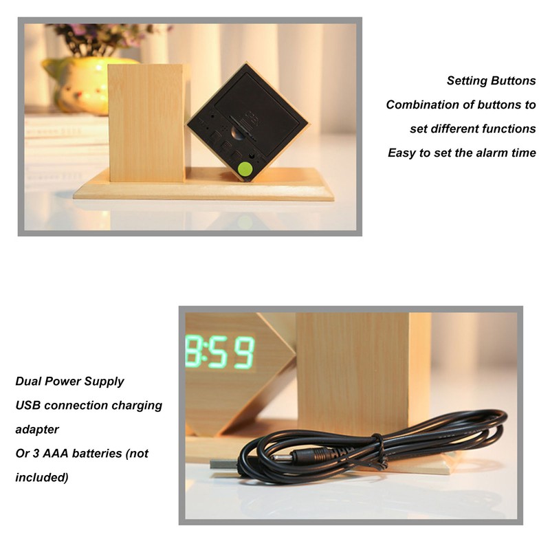 Pen Holder Clock Voice Control HD LED Display USB Battery