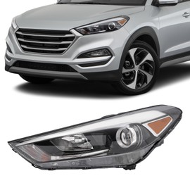 PIAOYUE- For 2016 2017 2018 Hyundai Tucson Headlight Assembly Halogen Replacement Left Driver Side Black Housing Clear Lens w/LED DRL