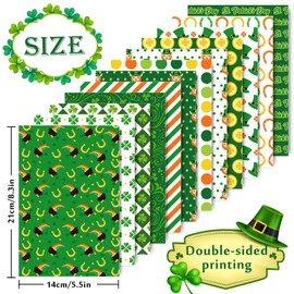 Whaline 60 Sheet St. Patrick's Day Pattern Paper A5 Size Shamrock Leprechauns Scrapbook Paper Double-Sided Irish Holiday Craft Paper Folded Flat for DIY Card Making Scrapbook Photo Album Decor