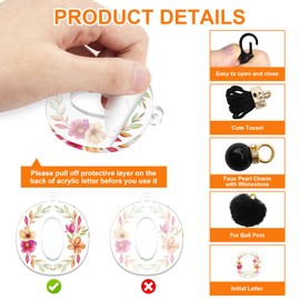 Oubaka Initial letter Keychains for Women, Acrylic Letter A-Z Keyring Fashion Black Key Chains Cute Letter Keyring with Pom Poms Tassel Faux Pearl for Backpack Handbag Car Key Bag Keyring(Letter O)