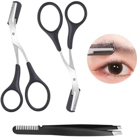 Tijeras para Cejas con Peine, 2 Pcs Perfilador Recortador de Ceja Para Hombre y Mujeres, Peine para Cejas con Peine con 1 Pinzas Depilar Cejas, para Pestañas Con Corte Facial Barba