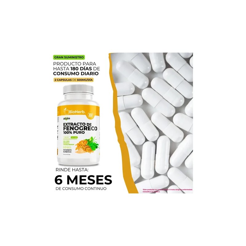 BioHerb | Fenogreco Extracto 100% Puro (360 Capsulas 500mg) [Potente