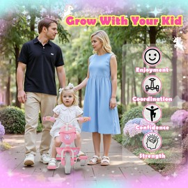 Tricycle for Toddlers 1-3 3-5 Year Olds, Unicorn Toddler Bike Baby Balance Bike with Colorful Lighting Wheels & Large Basket, Birthday Gift and Toy for 1 2 3 4 5 Year Olds Girls