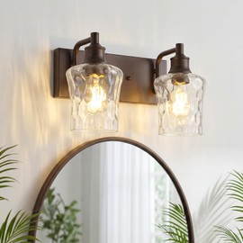 ALAISLYC Bathroom Light Fixtures Farmhouse Oil Rubbed Bronze Vanity Lights for Bathroom Lighting Fixtures Over Mirror with Hammered Glass Lampshade for Cabinet Mirror Bedroom Hallway 2 Light