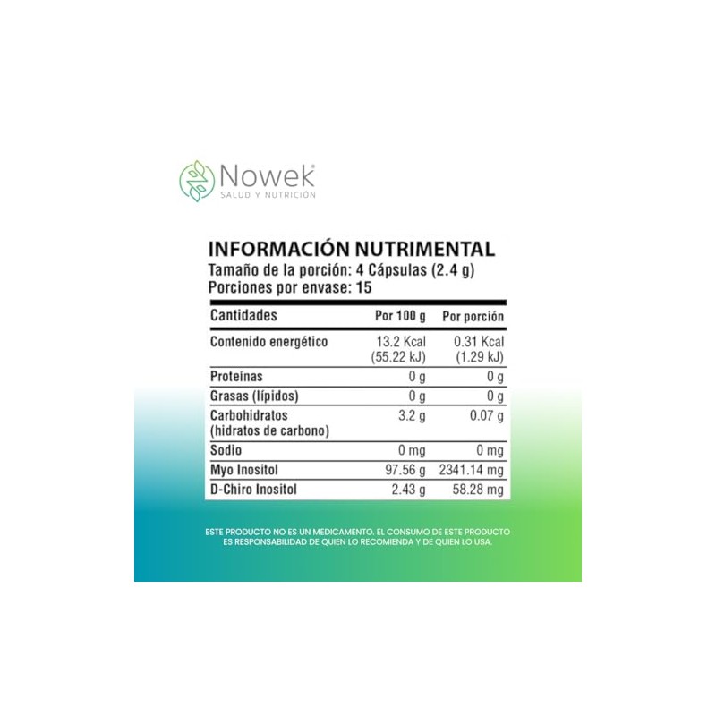 Nowek Myo Inositol Chiro Cápsulas Suplemento Alimenticio Fórmula Aditivos Rinde