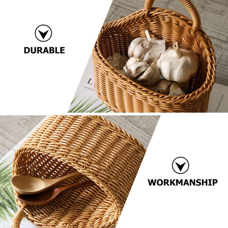 Healvian Hanging Basket for Kitchen Ginger and Garlic Organizer Woven