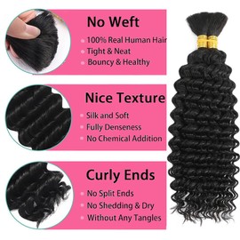 VENGSTI Braiding Hair for Boho Braids Human Hair 14 Inch 2 Bundles Deep Wave Bulk Human Hair for Braiding 100g/Pack Human Braiding Hair Extensions No Weft 100% Brazilian Curly Human Braiding Hair