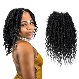 NISEYO Goddess Passion Twist Crochet Hair with Curly Ends 10 Inch, 8 Packs Boho Style Crochet Passion Twist Hair Pre looped, Short Pre-twisted Boho Braids (1B,Natural Black)