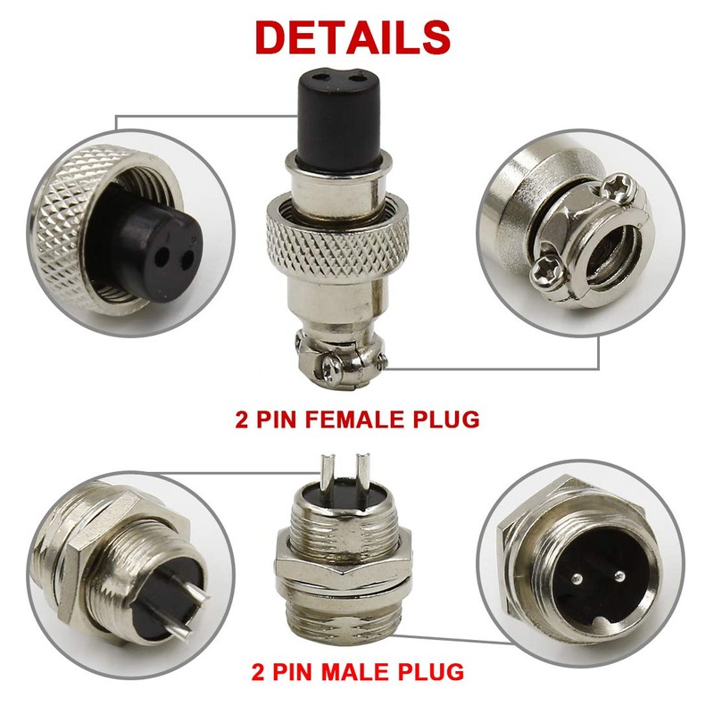 Hxchen 2 Pin Metal Male Female Panel Connector 12mm GX12-2P