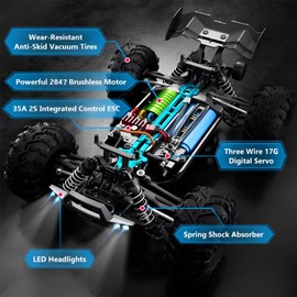 HSOH Remote Control Monster Truck - 1:16 Remote Control Truck 4x4 Rc Cars, 70km/h Brushless Motor Remote Control Cars,1500mAh, LED, 2.4G, Remote Control Car for Boys 8-12 (16101PRO 70KM-H Box)