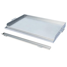 Stainless Steel Grill Griddle with Removable Grease Tray, Flat Top Plate with 2 Removable Handles with Even Heating Cross Bracing for Gas/Charcoal Grill, Tailgating, Camping and Parties, 23" x 16"