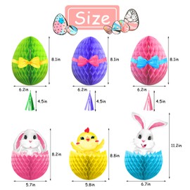 6Pcs Easter Bunny Decorations, Easter Hanging Eggs Ornaments Easter Decorative Colorful Rabbit with 3D Honeycomb Paper Egg Ball Suitable for Easter Bunny Theme Decoration for Birthday Party