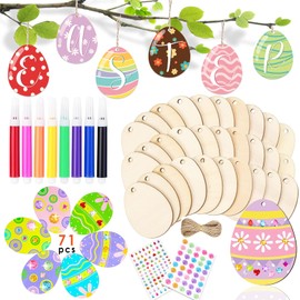 Seamart Easter Craft Wood, 71 Pieces Easter Craft Set Children, Wooden Pendant Easter for Painting Decoration, Easter Pendant Wood