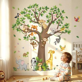 DECOWALL SG4-2504 Large Tree Jungle Animals Wall Decals Removable Stickers for Kids Bedroom Nursery Safari Zoo Adventure Décor