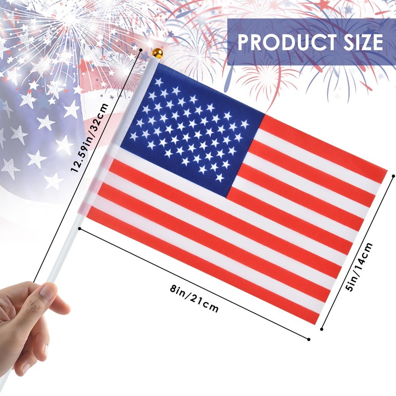 AhfuLife 100pcs American USA Flags on Sticks for 4th July