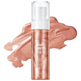 Body Glow Oil with SPF 30 Broad Spectrum, Lightweight Sunscreen Long Lasting Shimmer Body Lotion for All Skin Types, Moisturizer Mineral Oil, Non Greasy, Absorbs Quickly, 2 oz, Rose Gold