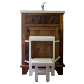 Busy Kids Fold 'N Store Step Stool for Toddlers, Wood Step Stool Kitchen & Bathroom Accessories, Child's Folding Helper for Hand Washing, Teeth Brushing, Holds up to 75 lbs. (White)