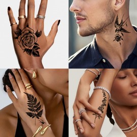 Casciybo 200+PCS Temporary Tattoos for Women, Waterproof Realistic Rose hummingbird necklace Tattoos Sketch Fake Tattoos for Women Body Art Arm Neck Hands Chest Neck Collarbone Spine Back