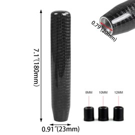 muge racing Universal Carbon Fiber Long Shift Knob 180mm Automatic/Manual Gear Shift Knob for Most Vehicles with 3 Adapters