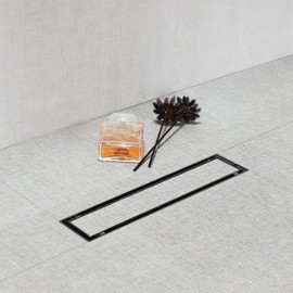 SaniteModar Linear Shower Drain, Black Shower Drain 12 inch with Flat & Tile Insert 2 in 1 Panel, Black Shower Floor Drain with Hair Strainer and Leveling feet