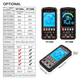 HT126A Smart Digital Multimeter 6000 Counts True RMS Auto-ranging LCD Backlight Electrical Tester AC DC Voltage Current Capacitance Resistance
