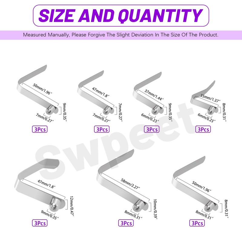 Swpeet 21Pcs 7Sizes Stainless Steel V-Shaped Push Button Spring Clips