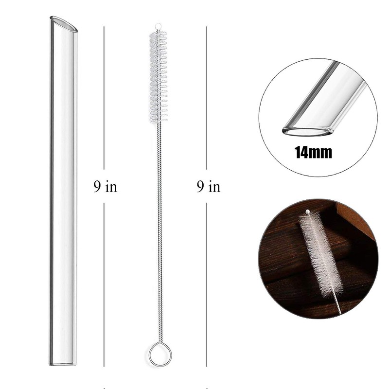 ALINK Reusable Glass Boba Straws, 14mm Extra Wide Clear Smoothie