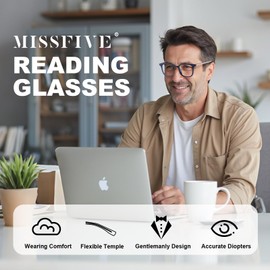Missfive 2 Pack knowledgeable Progressive Multifocus Reading Glasses for Men, Flexible Lightweight TR90 Multifocal Readers with Metal Core Wires, No-line Trifocal Eyeglasses for Near Range, 3.0x