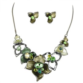 Fenni Jewelry Vintage Colorful Five Petal Flower Enamel Blossom Flower Chunky Collar Bib Statement Necklace and Earrings Set for Women Wedding Bridal Prom, Large, enamel, Crystal