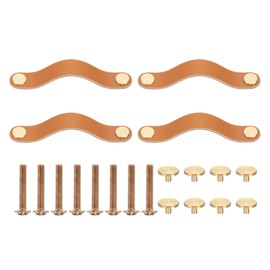 PATIKIL Leather Drawer Pulls, 4 Pack Leather Handle 5 Inch Hole Center Cabinet Dresser Knobs with Screws for Dresser Cupboard Closet Doors, Light Orange