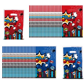 50pcs Spider Party Favors Bags, Double Sided Spider Web Goodie Bags City Cartoon Theme Candy Treats Gift Bag for Boys Kids Movie Fans Birthday Party Decorations