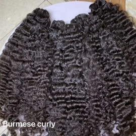 Raw Unprocessed Human Hair Vietnamese Natural Wave Hair Raw Burmese Curly  100% Cuticle Aligned Straight Hair Extensionscolor: 1pcs Burmese curly hair, Stretched Length: 24 Inches