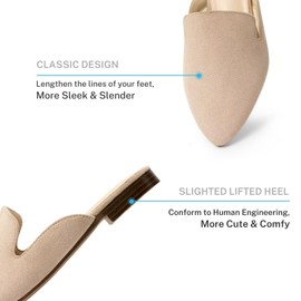 MUSSHOE Mules for Women Flats Comfortable Pointed Toe Women Mules,Beige 7