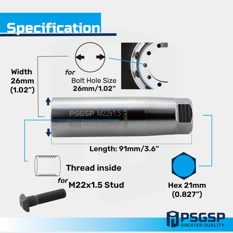 PSGSP Wheel Centering Tool Pair Frosted Chrome with M22x1.5 Internal