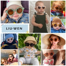 LIU·WEN Cute Baby Round Polarized Sunglasses with Strap for Newborn Infant Ages 0-24 Months,UV Protection(Green/Brown+White/Brown)