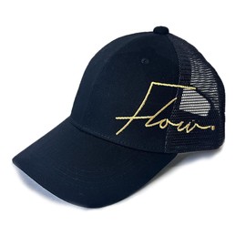 Aiming Flow (KSH248) Mesh Cap, Men's, 21.7 - 24.0 inches (55 - 61 cm), Snapback Cap, Cotton, Unisex, Unisex Hat, Baseball Cap, Logo, black/gold