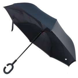 Parquet Black Double Layer Inverted Umbrellas - C Shaped Handle Reverse Folding Windproof Umbrella for Men and Women