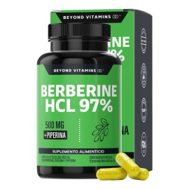 Berberina Hcl 500mg Clorhidrato Potenciado Piperina Pimienta Negra Raíz Cúrcuma Curcumina Curcuminoides Berberine Vitaminas Mujer Hombre Cápsulas