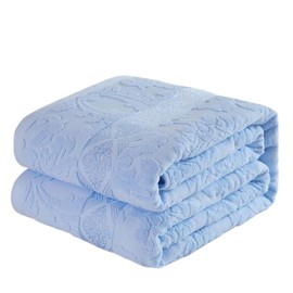 Solid Color Towel Blanket Duvet Cover 60x80'' Twin Size, Thin Cotton Comfy Soft Carved Terry Cloth Blanket Bed Blankets for All Seasons, Traveling Camping Picnic Blankets Bedroom Decor, Light Blue